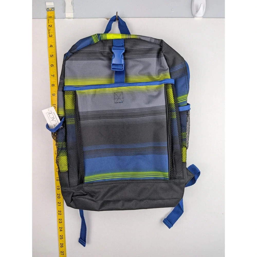 The Childrens Place Boys Striped Backpack Blue Grey Lime Green School Bag NWT